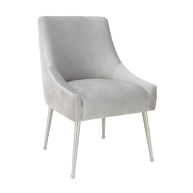 Pleated Light Grey Velvet Side Chair