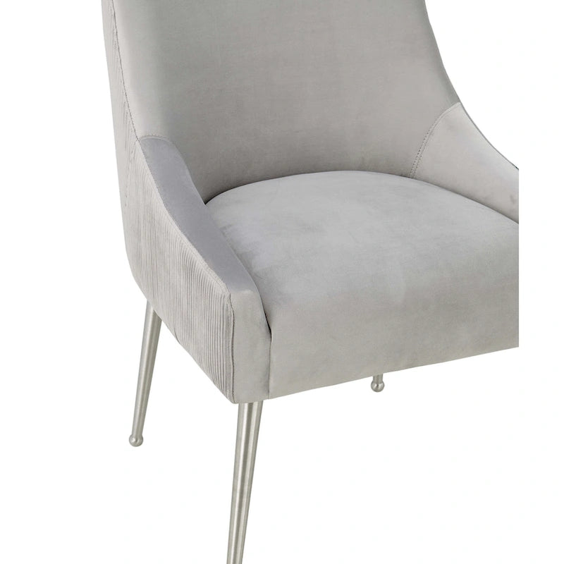 Pleated Light Grey Velvet Side Chair