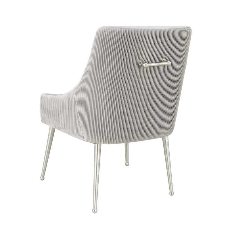Pleated Light Grey Velvet Side Chair
