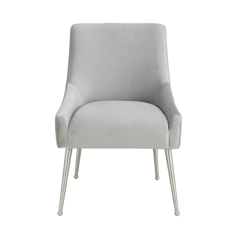 Pleated Light Grey Velvet Side Chair