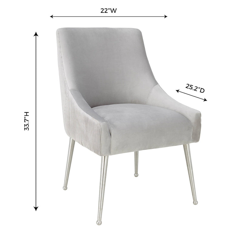 Pleated Light Grey Velvet Side Chair