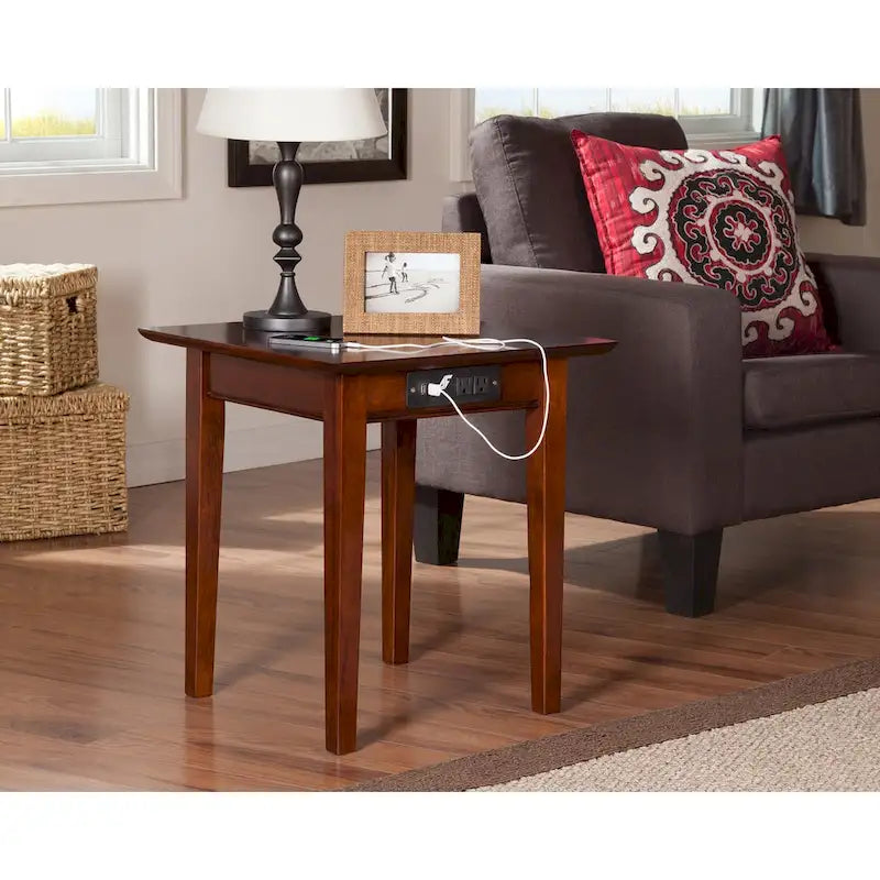 End Table with USB Charger in Walnut