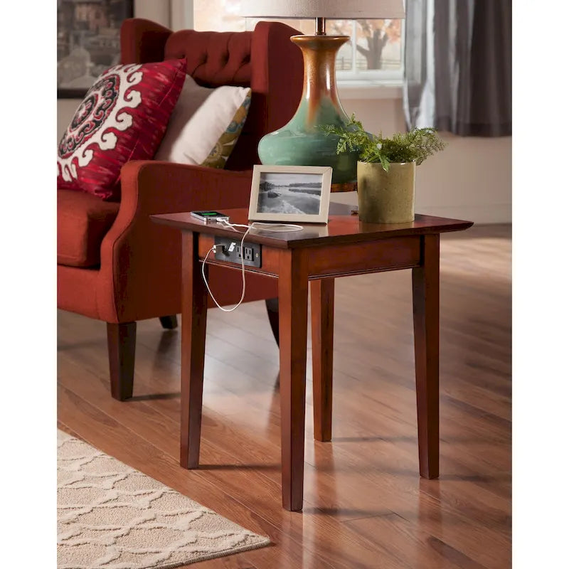 End Table with USB Charger in Walnut