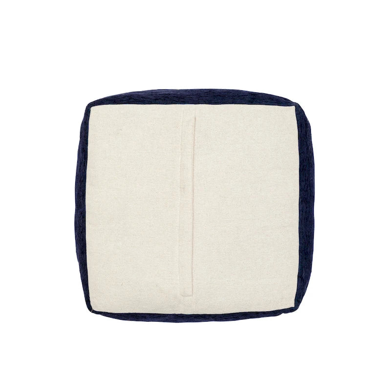 Navy/Mustard Traditional Damask Polyester Blend Pouf