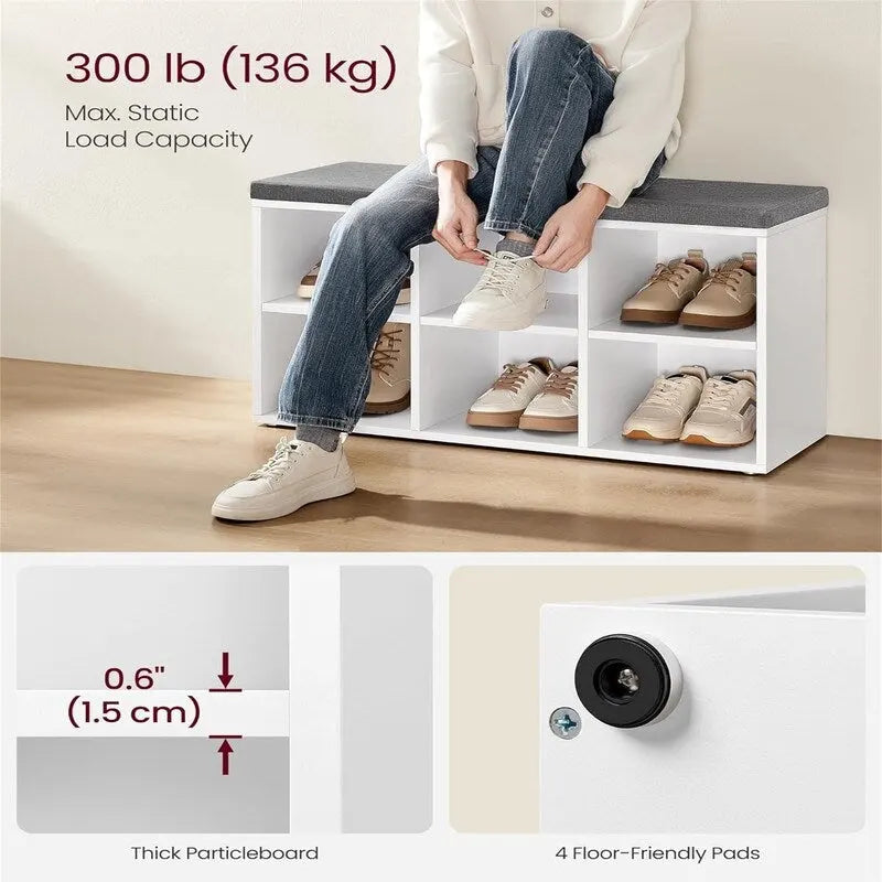 Shoe Storage Bench - 11.8"D x 34.2"W x 18.9"H