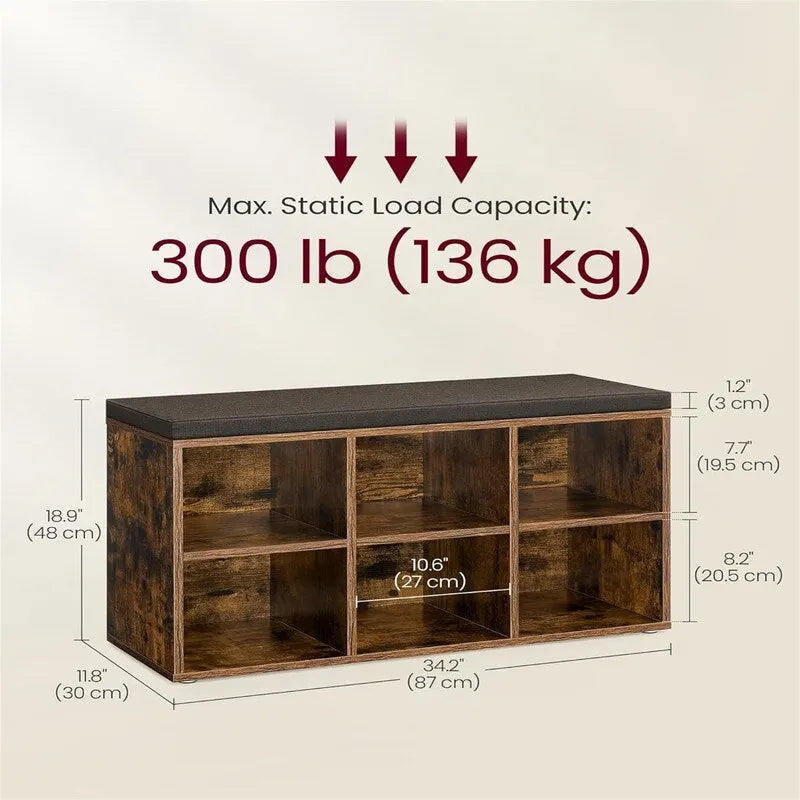 Shoe Storage Bench - 11.8"D x 34.2"W x 18.9"H