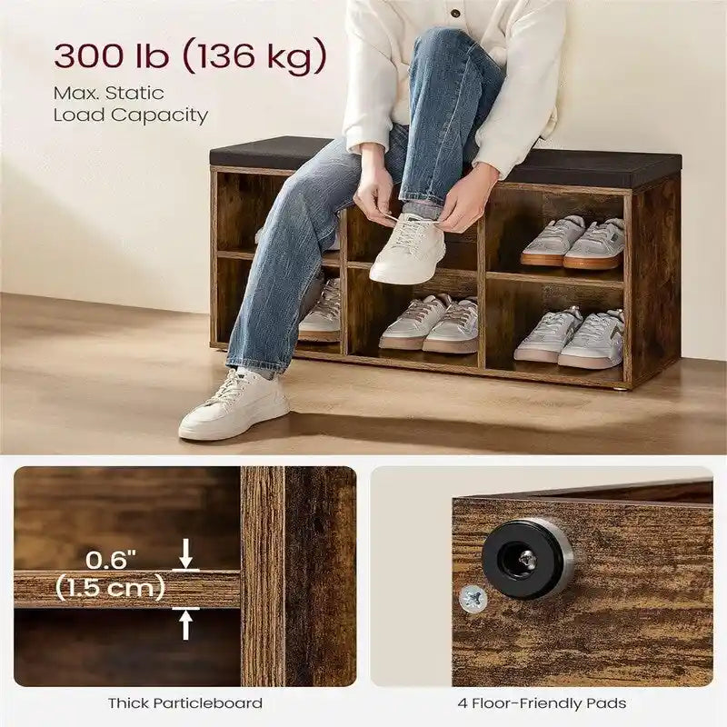 Shoe Storage Bench - 11.8"D x 34.2"W x 18.9"H