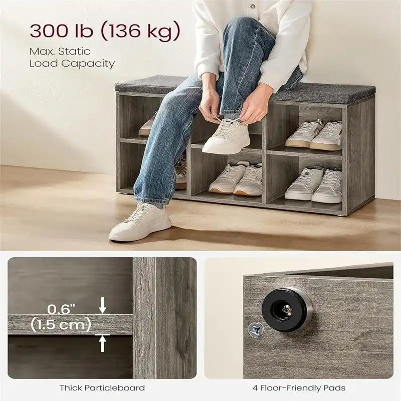 Shoe Storage Bench - 11.8"D x 34.2"W x 18.9"H