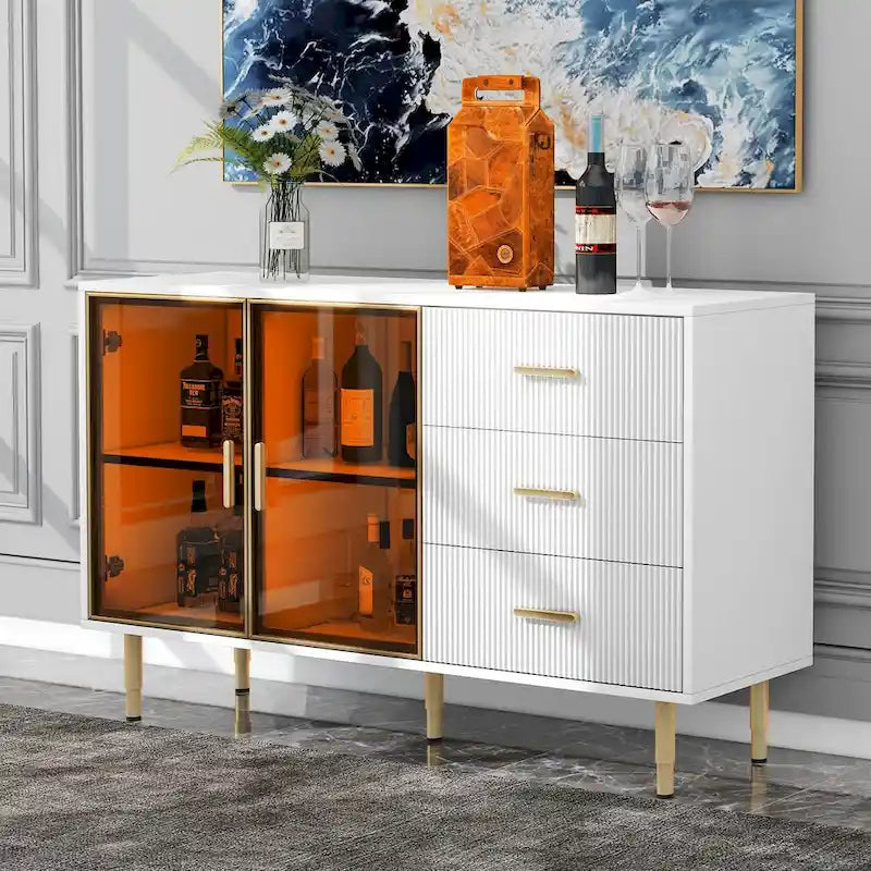 Modern Sideboard Buffet Cabinet with Glass Doors & Drawers