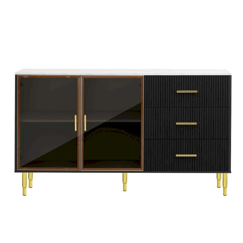 Modern Sideboard Buffet Cabinet with Glass Doors & Drawers