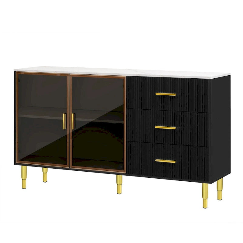 Modern Sideboard Buffet Cabinet with Glass Doors & Drawers