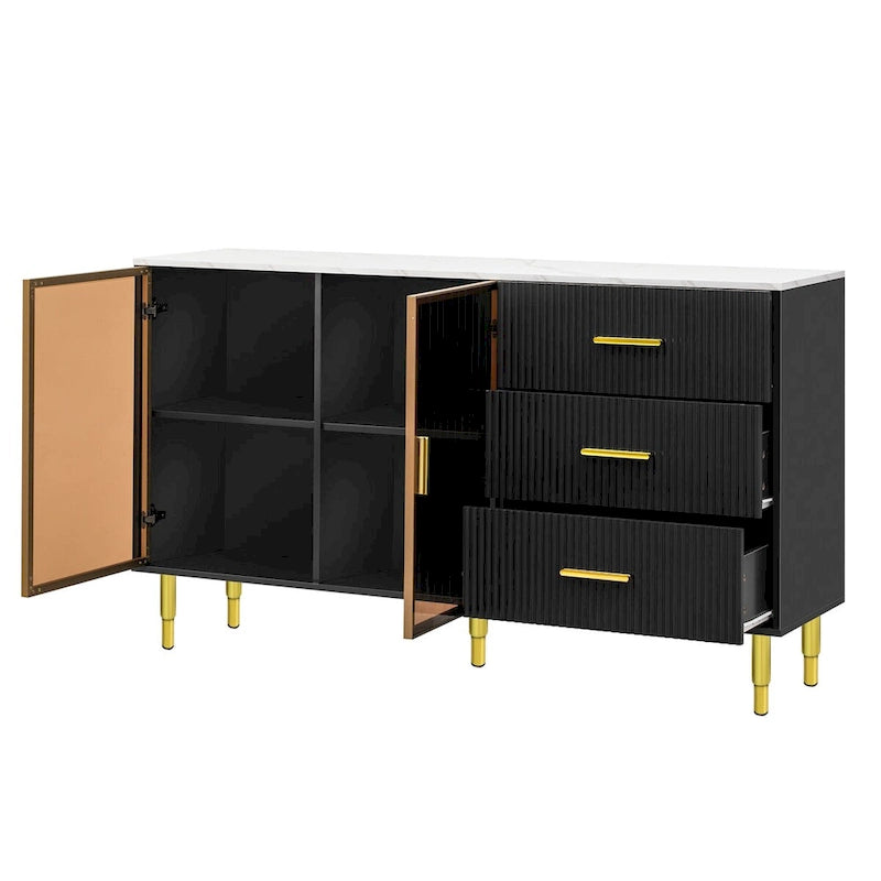 Modern Sideboard Buffet Cabinet with Glass Doors & Drawers