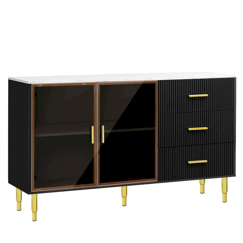Modern Sideboard Buffet Cabinet with Glass Doors & Drawers