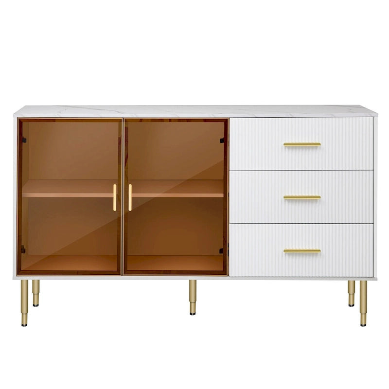 Modern Sideboard Buffet Cabinet with Glass Doors & Drawers