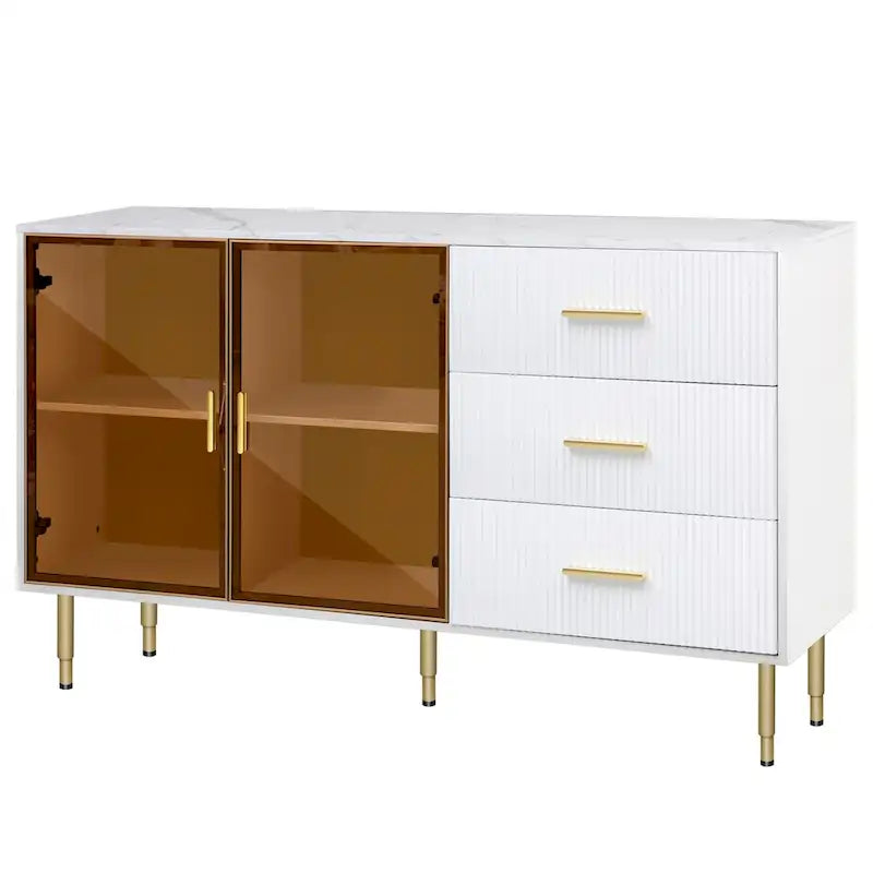 Modern Sideboard Buffet Cabinet with Glass Doors & Drawers