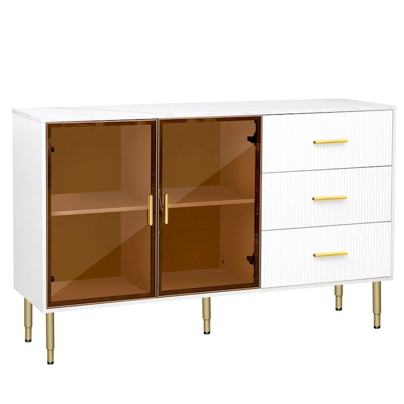 Modern Sideboard Buffet Cabinet with Glass Doors & Drawers