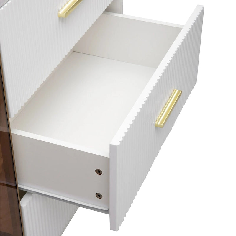 Modern Sideboard Buffet Cabinet with Glass Doors & Drawers