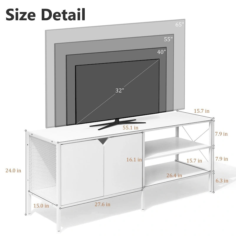 TV Stand Entertainment Center with Storage Cabinet - 55.1" W × 15.7" D × 24" H