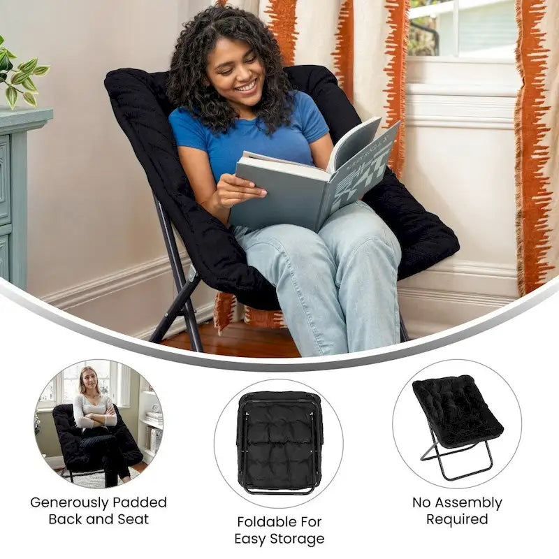 Folding Oversized Saucer Chair with Steel Frame