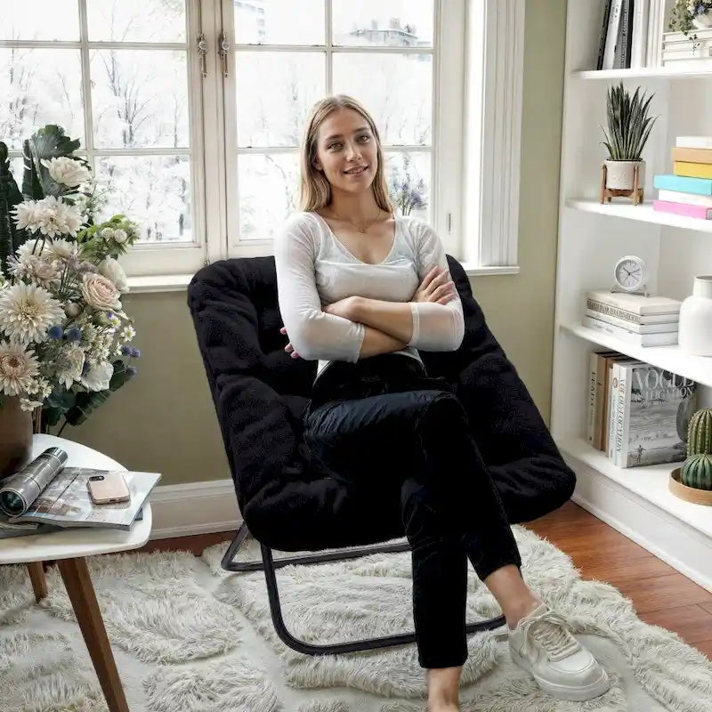 Folding Oversized Saucer Chair with Steel Frame