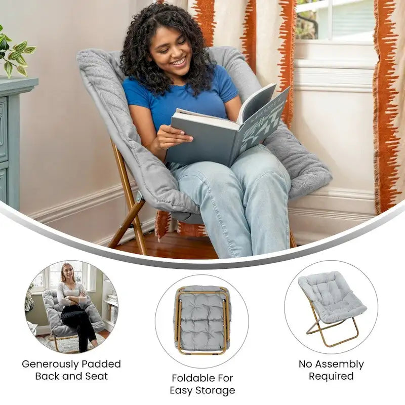 Folding Oversized Saucer Chair with Steel Frame