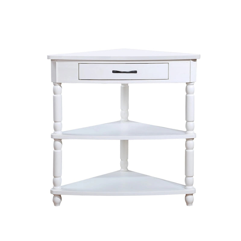 Triangle Corner Table, Wood Side Table for Small Spaces, 3-Tier End Table with Solid Wood Legs