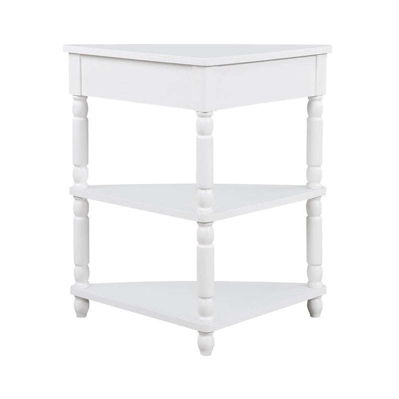Triangle Corner Table, Wood Side Table for Small Spaces, 3-Tier End Table with Solid Wood Legs