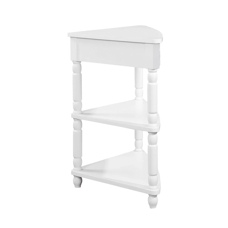 Triangle Corner Table, Wood Side Table for Small Spaces, 3-Tier End Table with Solid Wood Legs