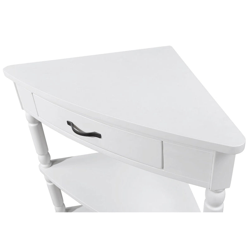 Triangle Corner Table, Wood Side Table for Small Spaces, 3-Tier End Table with Solid Wood Legs