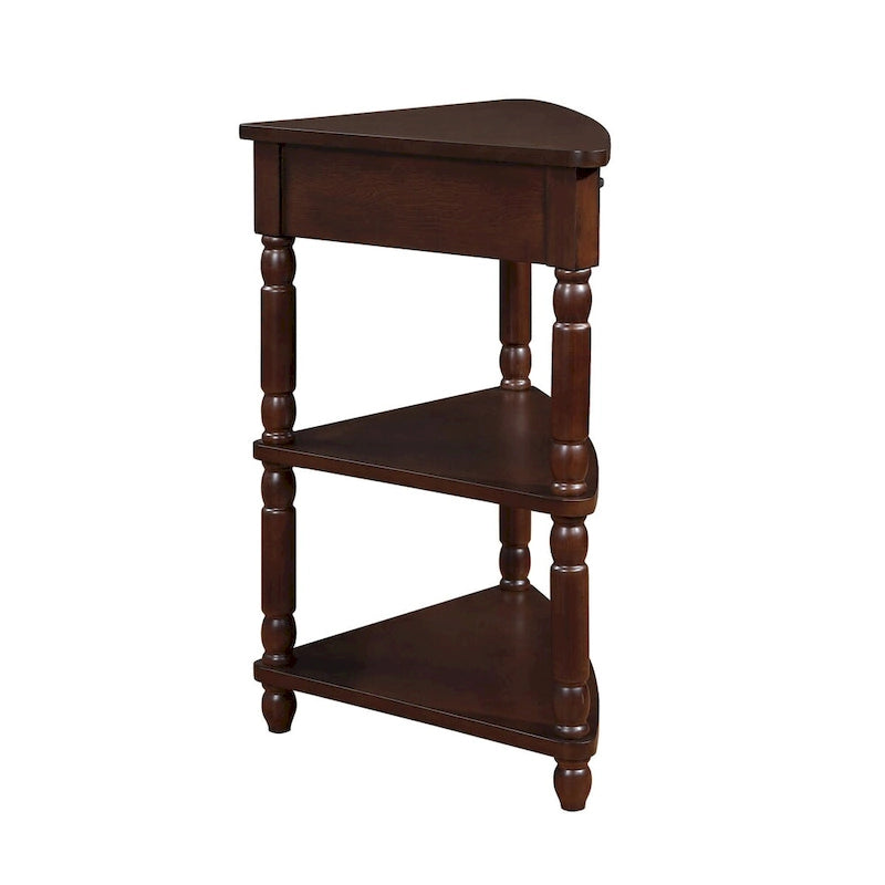 Triangle Corner Table, Wood Side Table for Small Spaces, 3-Tier End Table with Solid Wood Legs