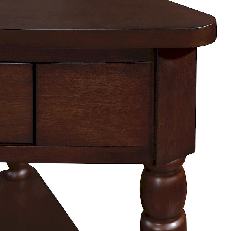 Triangle Corner Table, Wood Side Table for Small Spaces, 3-Tier End Table with Solid Wood Legs