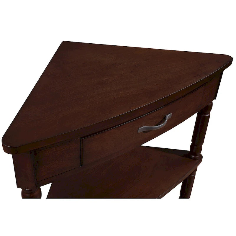 Triangle Corner Table, Wood Side Table for Small Spaces, 3-Tier End Table with Solid Wood Legs