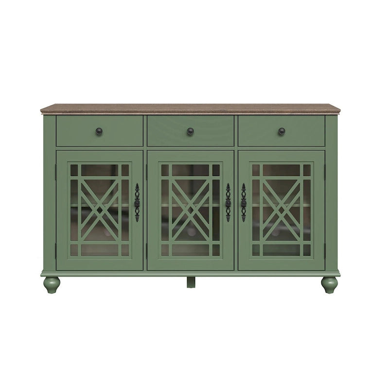 55" Vintage Buffet Sideboard Cabinet with Drawers & Glass Doors