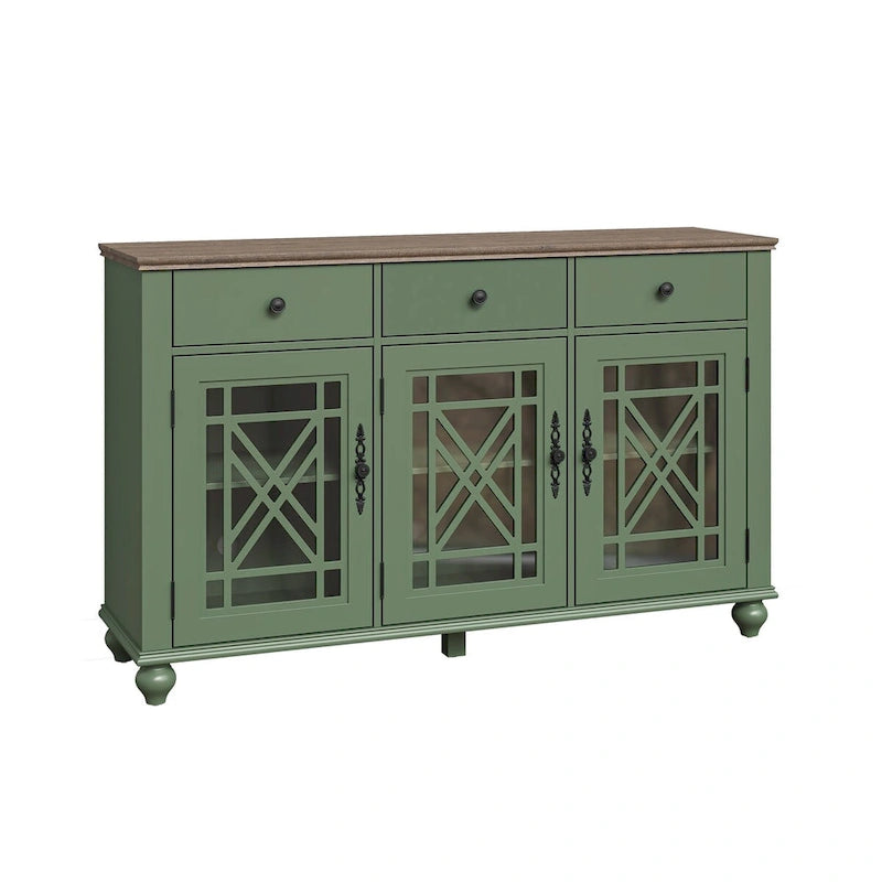 55" Vintage Buffet Sideboard Cabinet with Drawers & Glass Doors
