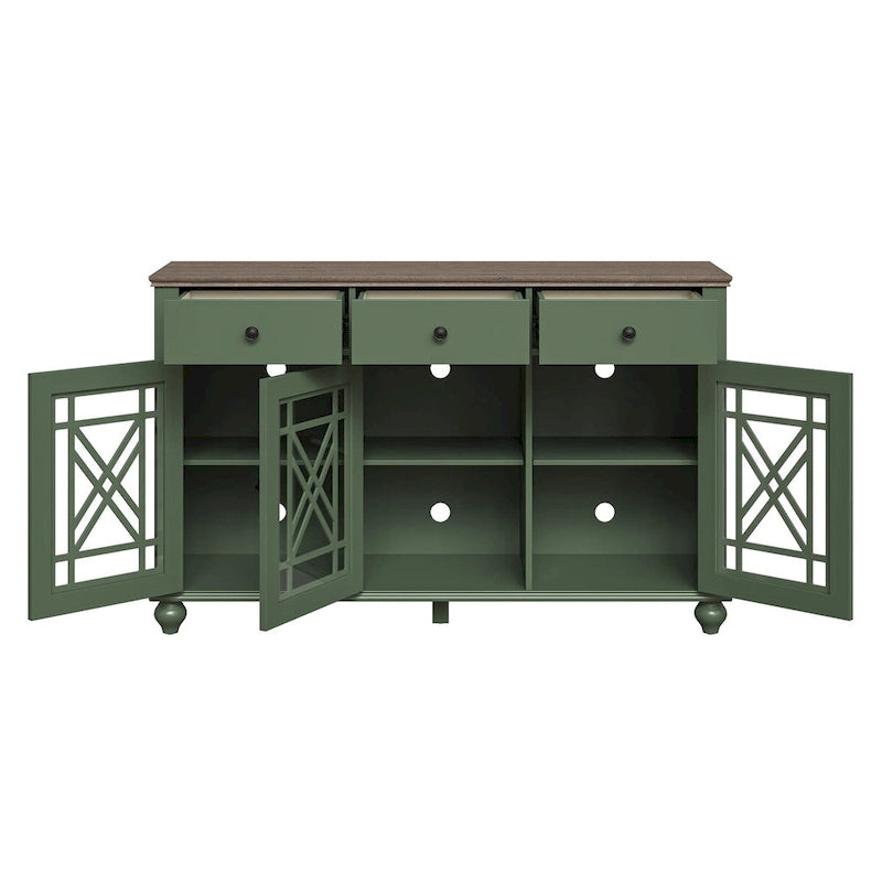 55" Vintage Buffet Sideboard Cabinet with Drawers & Glass Doors