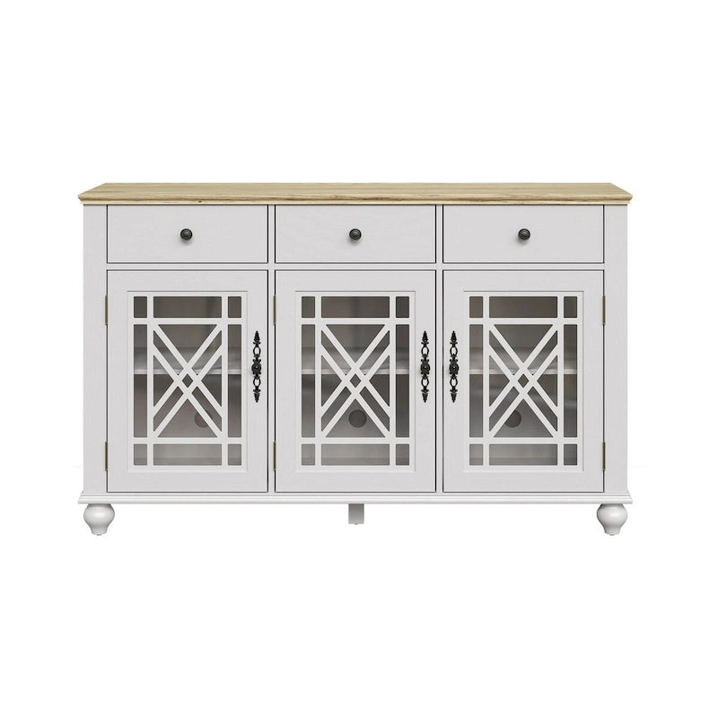 55" Vintage Buffet Sideboard Cabinet with Drawers & Glass Doors