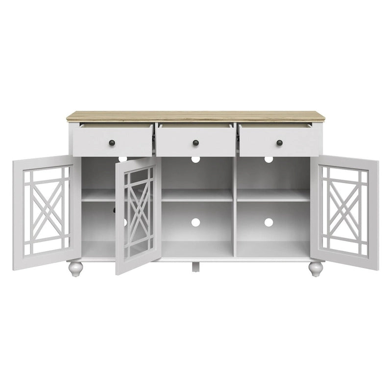 55" Vintage Buffet Sideboard Cabinet with Drawers & Glass Doors