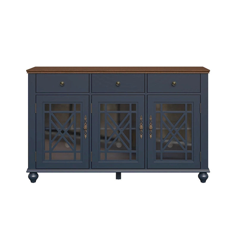 55" Vintage Buffet Sideboard Cabinet with Drawers & Glass Doors