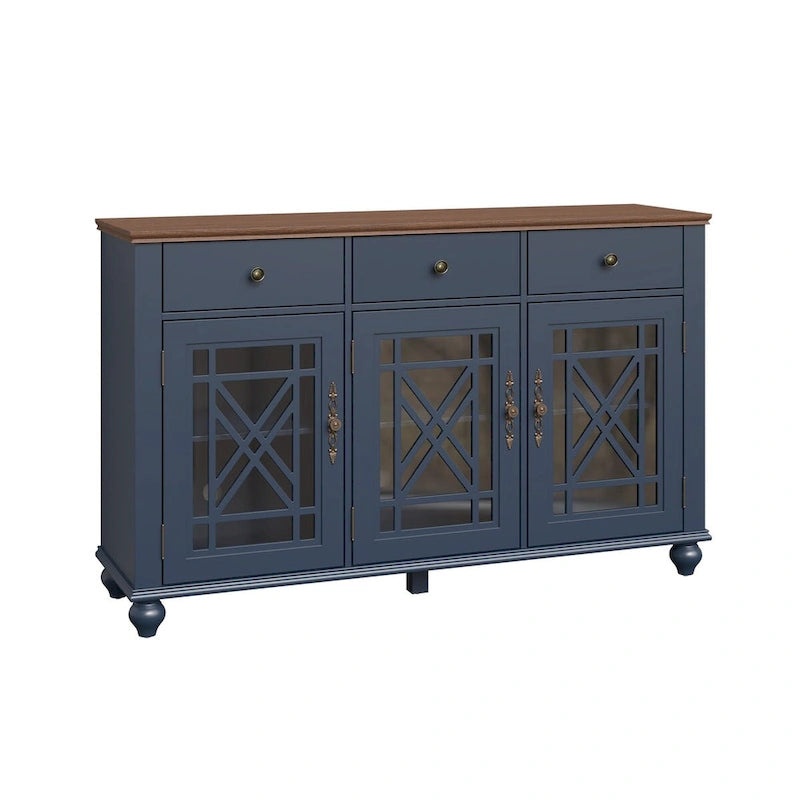 55" Vintage Buffet Sideboard Cabinet with Drawers & Glass Doors