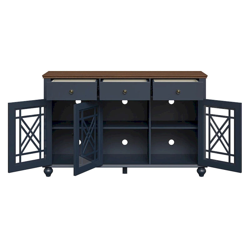 55" Vintage Buffet Sideboard Cabinet with Drawers & Glass Doors