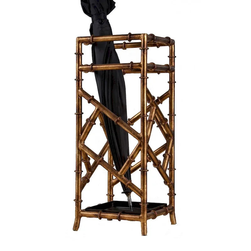 Antique Gold Iron Bamboo Umbrella Stand - 8x8x21