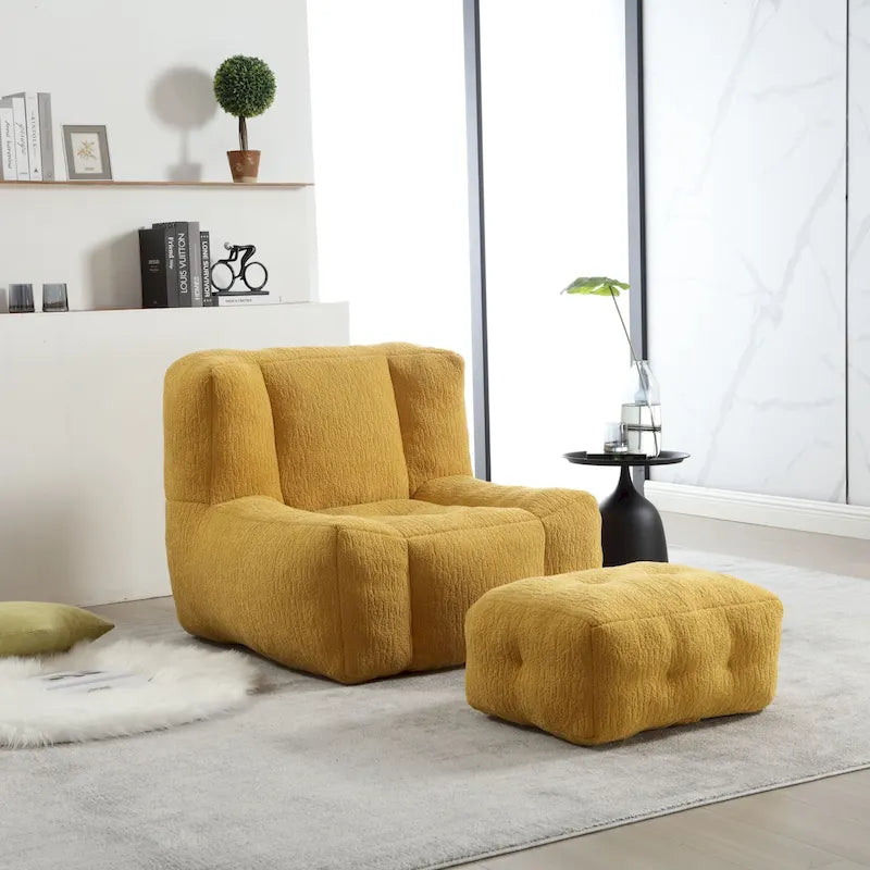 Fluffy Bean Bag Chair, Super Soft Lazy Sofa with Memory Foam and Ottoman, Indoor Modern Bean Bag Chair