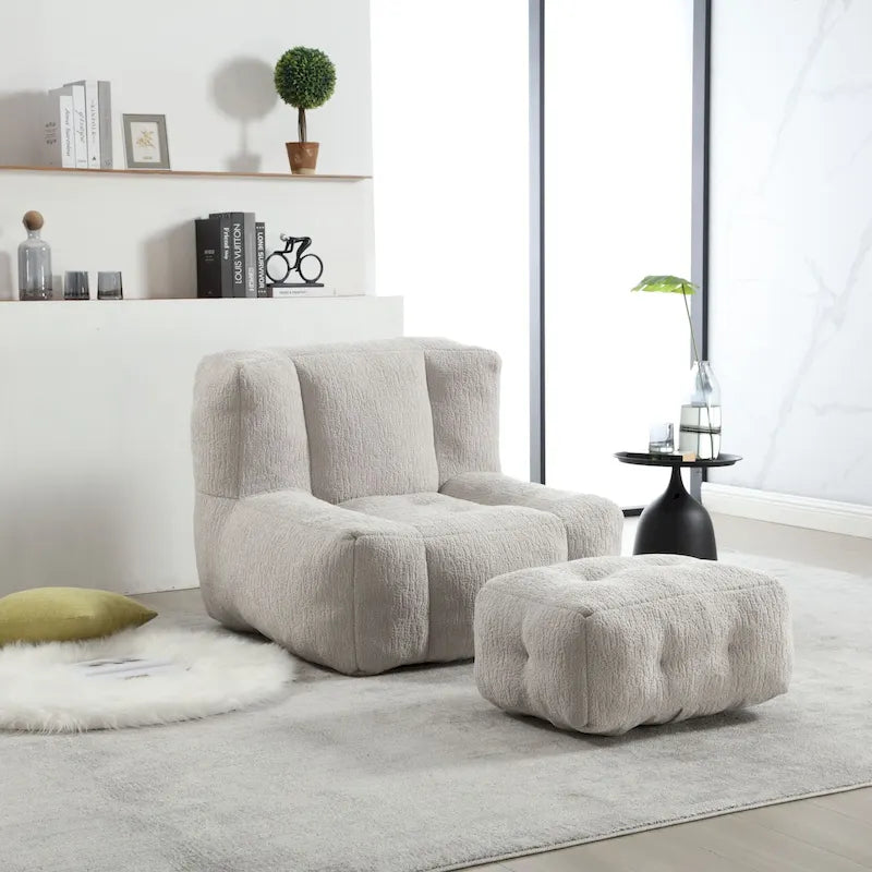 Pouf géant moelleux, Canapé paresseux ultra doux avec mousse à mémoire de forme et repose-pieds, Fauteuil pouf moderne d'intérieur