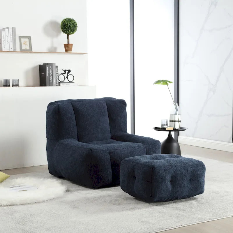 Pouf géant moelleux, Canapé paresseux ultra doux avec mousse à mémoire de forme et repose-pieds, Fauteuil pouf moderne d'intérieur