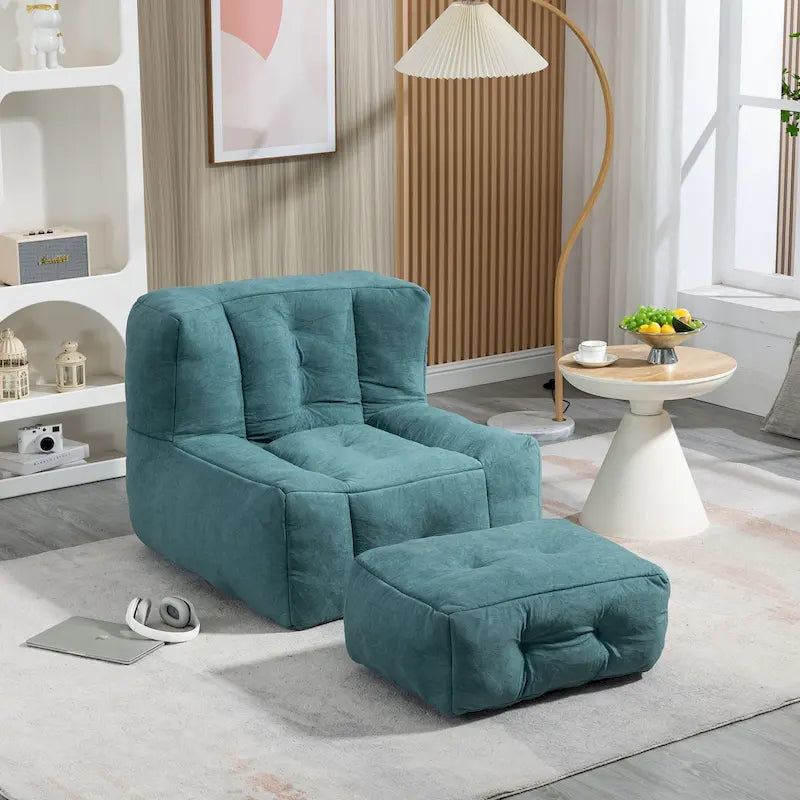 Pouf géant moelleux, Canapé paresseux ultra doux avec mousse à mémoire de forme et repose-pieds, Fauteuil pouf moderne d'intérieur