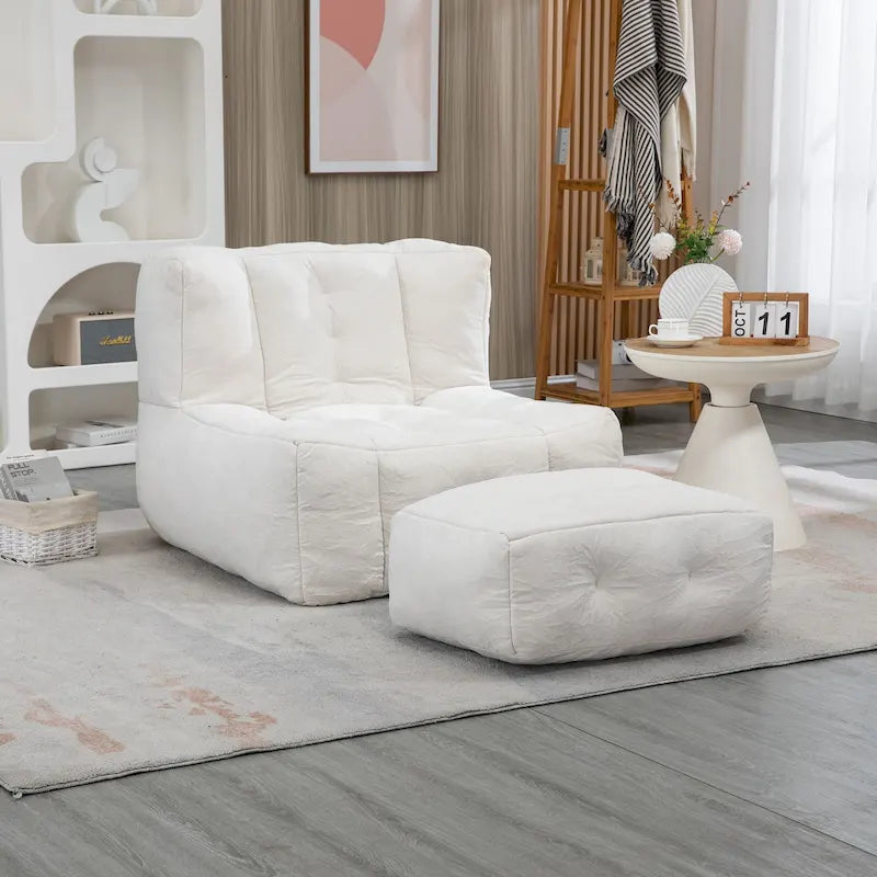 Pouf géant moelleux, Canapé paresseux ultra doux avec mousse à mémoire de forme et repose-pieds, Fauteuil pouf moderne d'intérieur