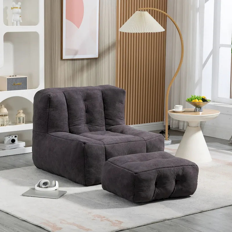 Fluffy Bean Bag Chair, Super Soft Lazy Sofa with Memory Foam and Ottoman, Indoor Modern Bean Bag Chair