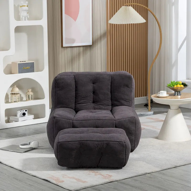 Fluffy Bean Bag Chair, Super Soft Lazy Sofa with Memory Foam and Ottoman, Indoor Modern Bean Bag Chair