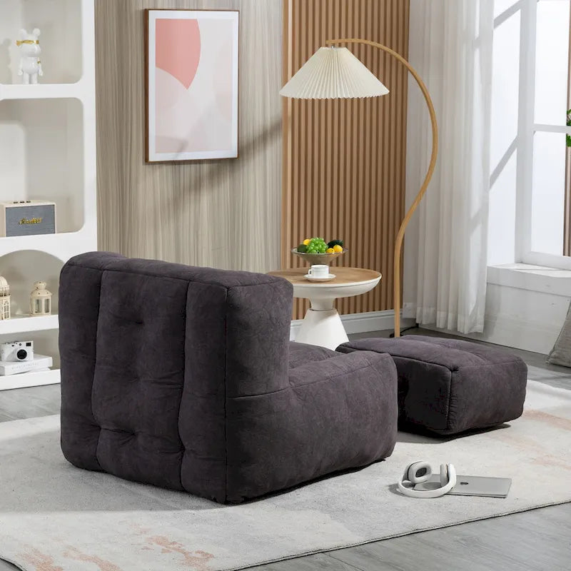 Fluffy Bean Bag Chair, Super Soft Lazy Sofa with Memory Foam and Ottoman, Indoor Modern Bean Bag Chair