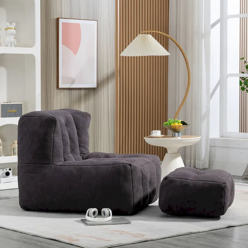 Fluffy Bean Bag Chair, Super Soft Lazy Sofa with Memory Foam and Ottoman, Indoor Modern Bean Bag Chair